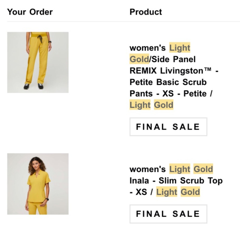 Figs scrub set - light gold ( XS/XS-P)